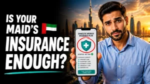 Health insurance for domestic workers in UAE employer confirming coverage on his phone